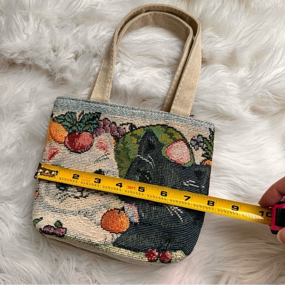 SOLD🫧 Cat Needlepoint Mini Zippered Tote Bag Purse - Picture 9 of 11